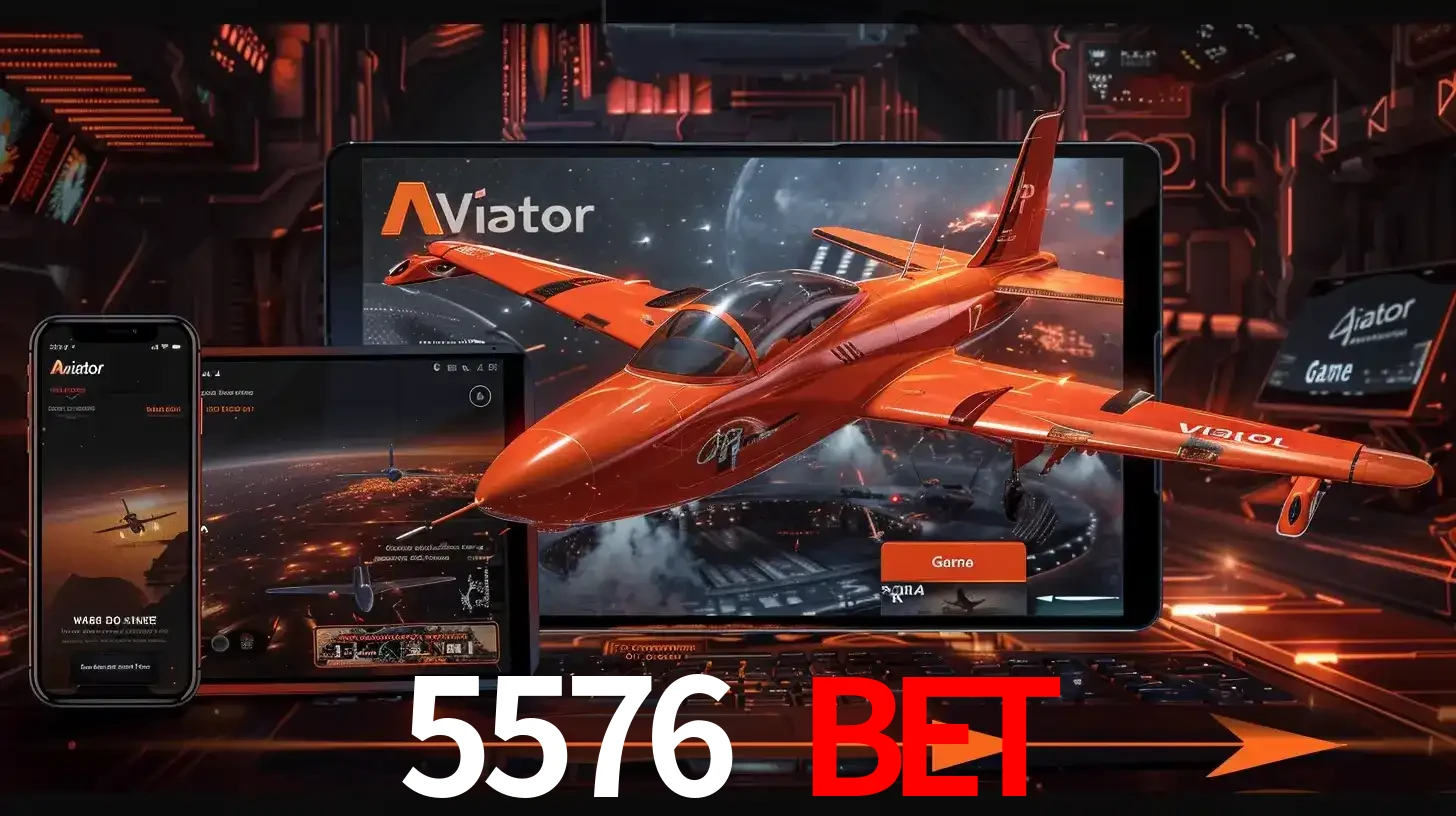 Apresentação tecnológica do jogo Aviator com um avião saindo da tela de um tablet, demonstrando a experiência imersiva em múltiplos dispositivos no 5576 BET.