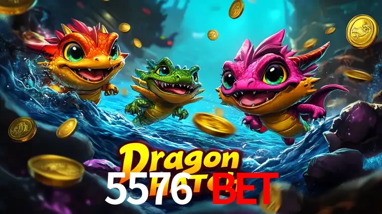 Arte promocional do jogo Dragon Hatch com três adoráveis dragões bebês nadando entre moedas de ouro, um dos slots mais divertidos para jogar no cassino 5576 BET.