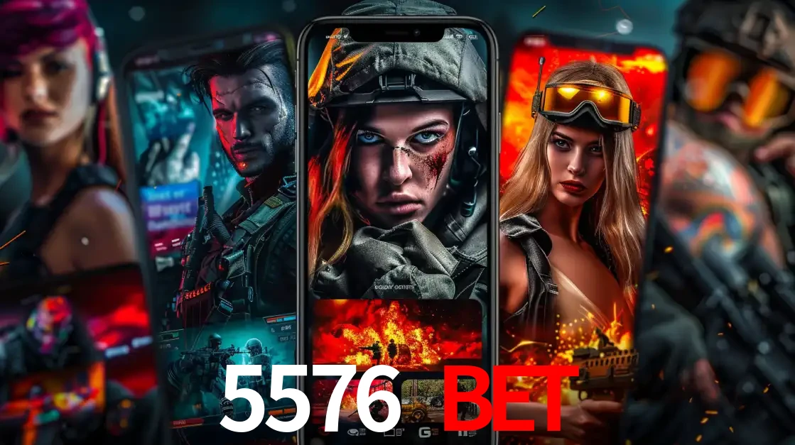 Montagem de telas de celular mostrando diversos personagens, masculinos e femininos, de um jogo de tiro, ilustrando a diversidade de equipes de e-sports para apostar no 5576 BET.