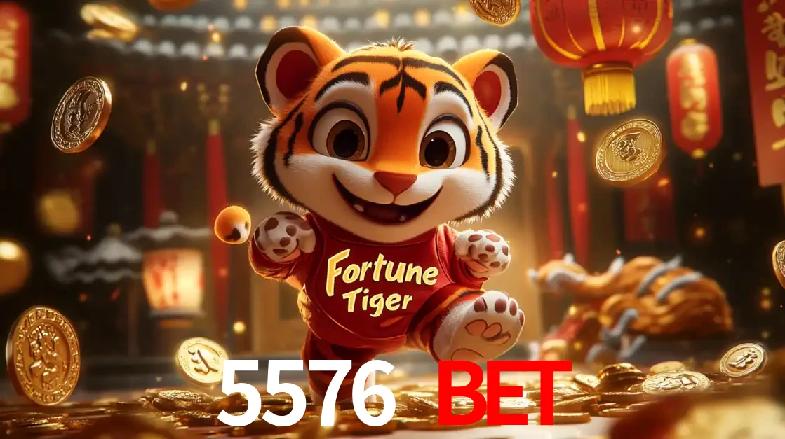 O alegre personagem do Fortune Tiger correndo sobre um caminho de moedas de ouro, simbolizando os grandes prêmios e a diversão do popular jogo de slot do 5576 BET.