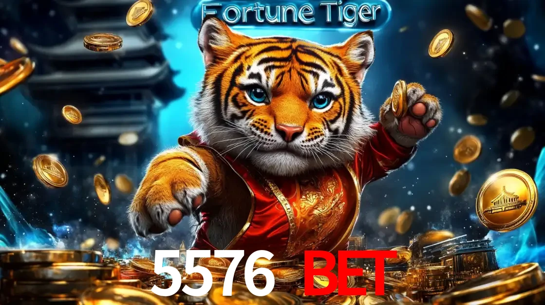 Imagem promocional do jogo de slot Fortune Tiger, com um tigre majestoso em traje tradicional cercado por uma fortuna em moedas de ouro, disponível agora no cassino 5576 BET.